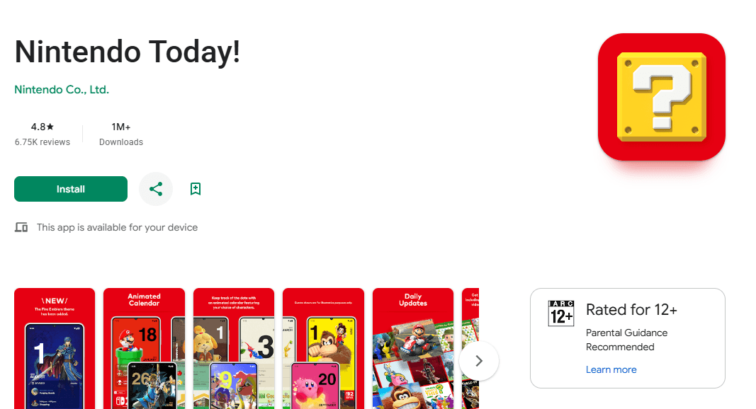 Kamu juga bisa mulai mengunduh aplikasi Nintendo Today.