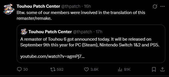 THCRAP Mengkonfirmasi Bahwa Mereka Terlibat dalam Lokalisasi Touhou 6 Remaster